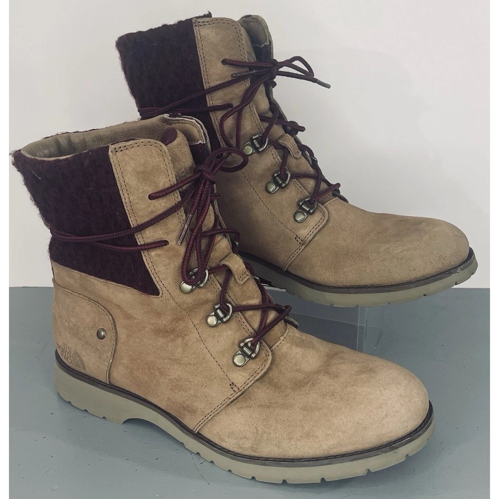 The North Face Tan Lace-Up Women's Boots with Brown Knit Collar
